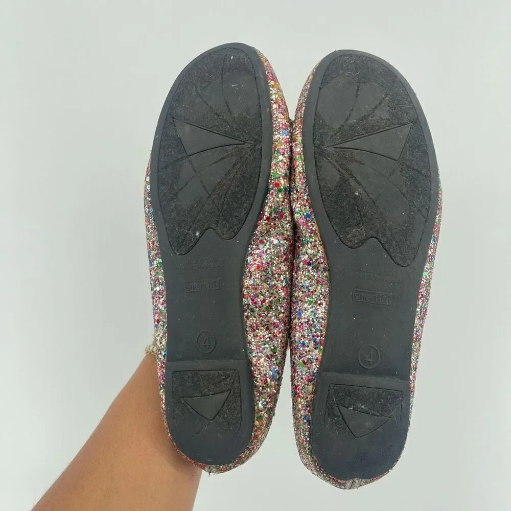 Smart Fit Girls Multicolor Glitter Slip-On Ballet Flats Size 4 Sparkly Shoes
